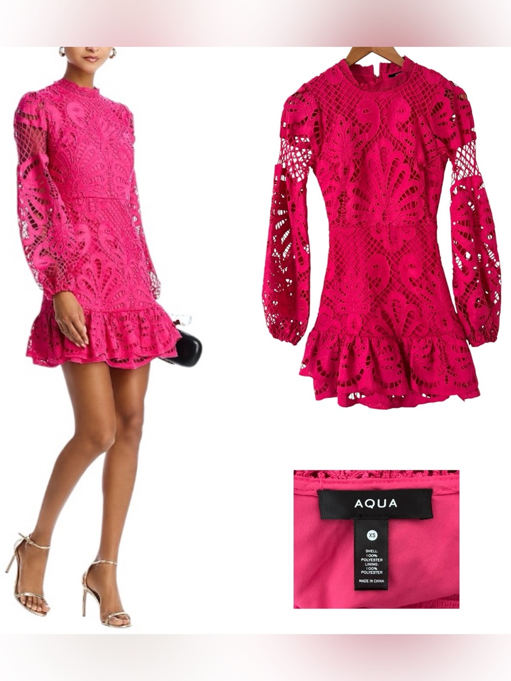 Aqua Hot Pink Lace Mini Dress